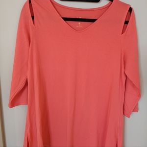 Belle by Kim Gravel Pink Knit Top Peek-a-boo/Cold Shoulder w/ Asymmetrical Hem